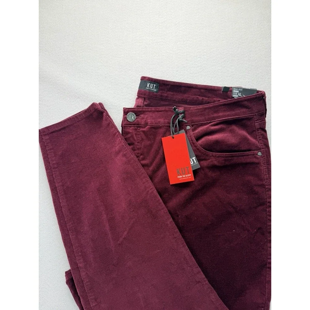 KUT From The Kloth Diana Fab Ab Skinny Corduroy Pants Womens 22W Burgundy NWT
